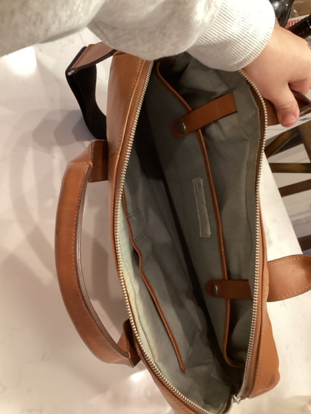 Jack Spade Tan Leather Laptop Briefcase with Black Strap - Picture 4 of 4